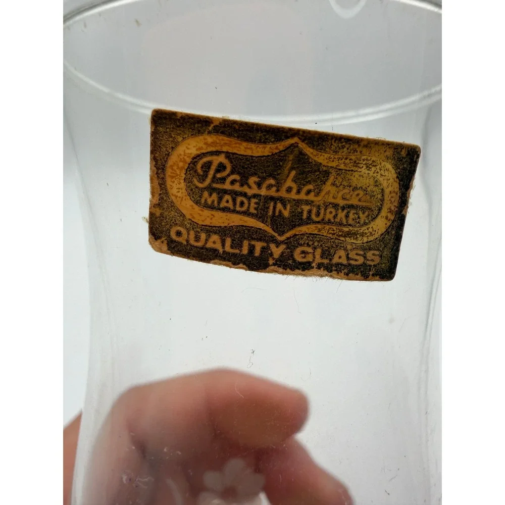 Pasabahce Turkey Frosted Floral Etched Clear Glass Vase Quality‎ Glass F306